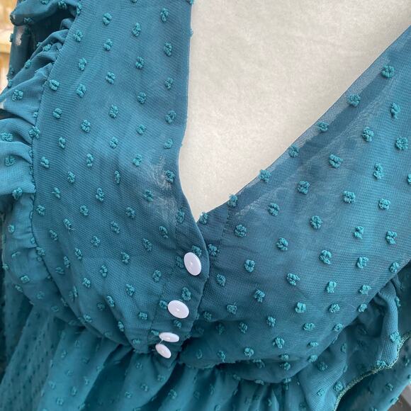 Unbranded Green Swiss Dot Long Sleeve V-Neck Dress Large - Picture 2 of 5